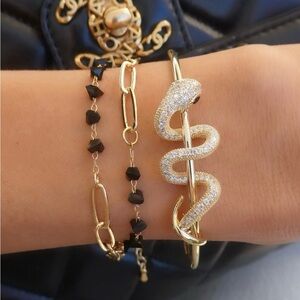 14K Gold Plated Snake Cuff Adjustable Bracelet Waterproof Jewelry